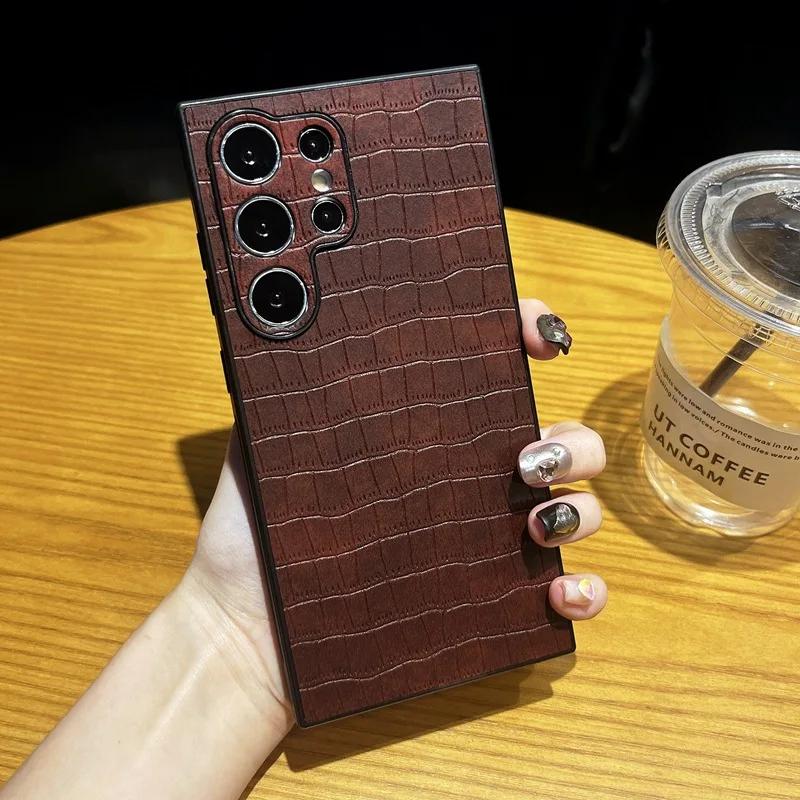 Einfache Business Krokodilmuster PU Lederhülle für Samsung Galaxy S24 S23 Plus S22 Ultra Weiche TPU Stoßfeste Handyhülle