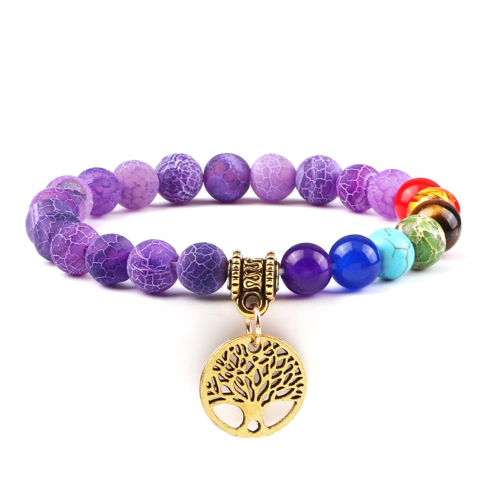 European & American Cross-Border E-commerce Creative 8mm Bead Bracelet with Volcanic Lava & Wooden Beads featuring an Alloy Tree of Life Pendant.