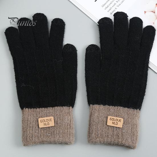 1 Pair Unisex Winter Gloves Knitted Thick Warm Color Matching Touch Screen Anti-slip Elastic Soft Warm Thick Plush Cycling Riding Gloves
