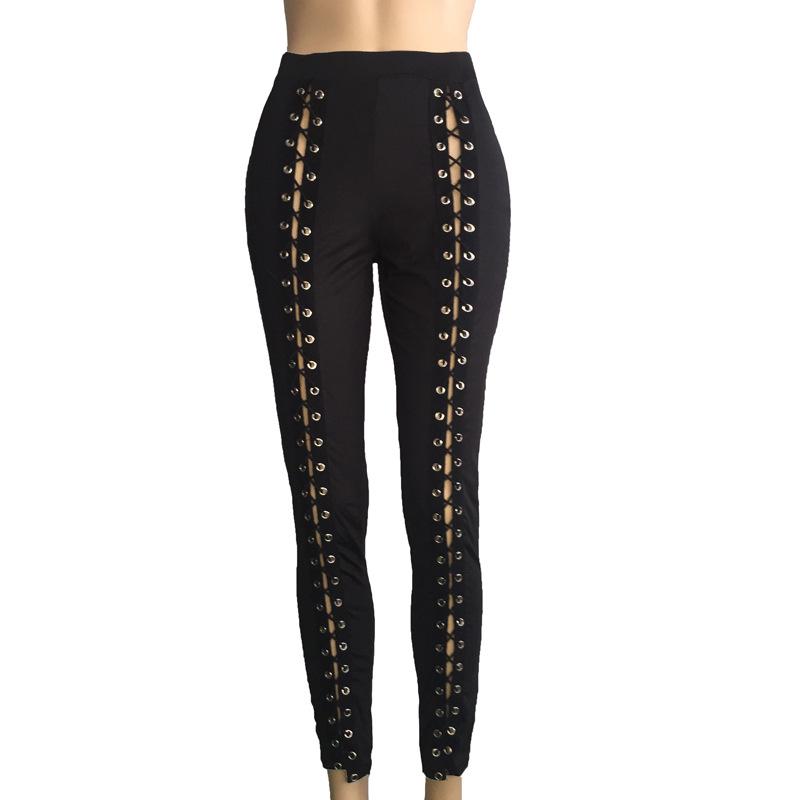 Sexy European & American Eyelet Strap Leggings: Slimming, Exposed Legs, Hip Lift, Large Sizes Available, Women's Fitness Tights