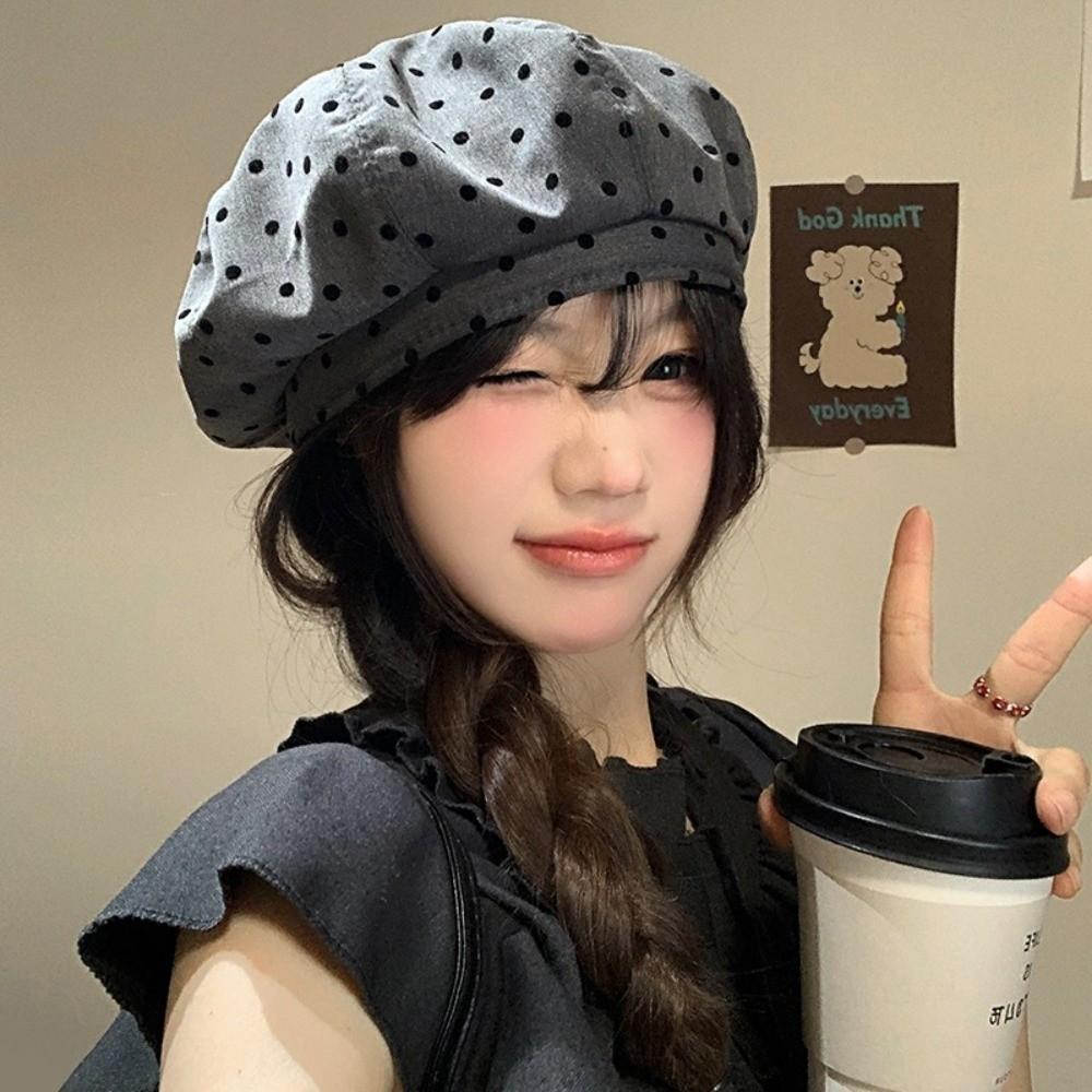 Versatile Polka Dot Berets Korean Beanie Cap Ins Painter Berets  Women