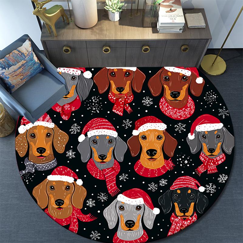 Dachshund Round Area Rug,Carpet Rug for Living Room Bedroom Sofa Playroom Decor,Non-slip Floor Mat