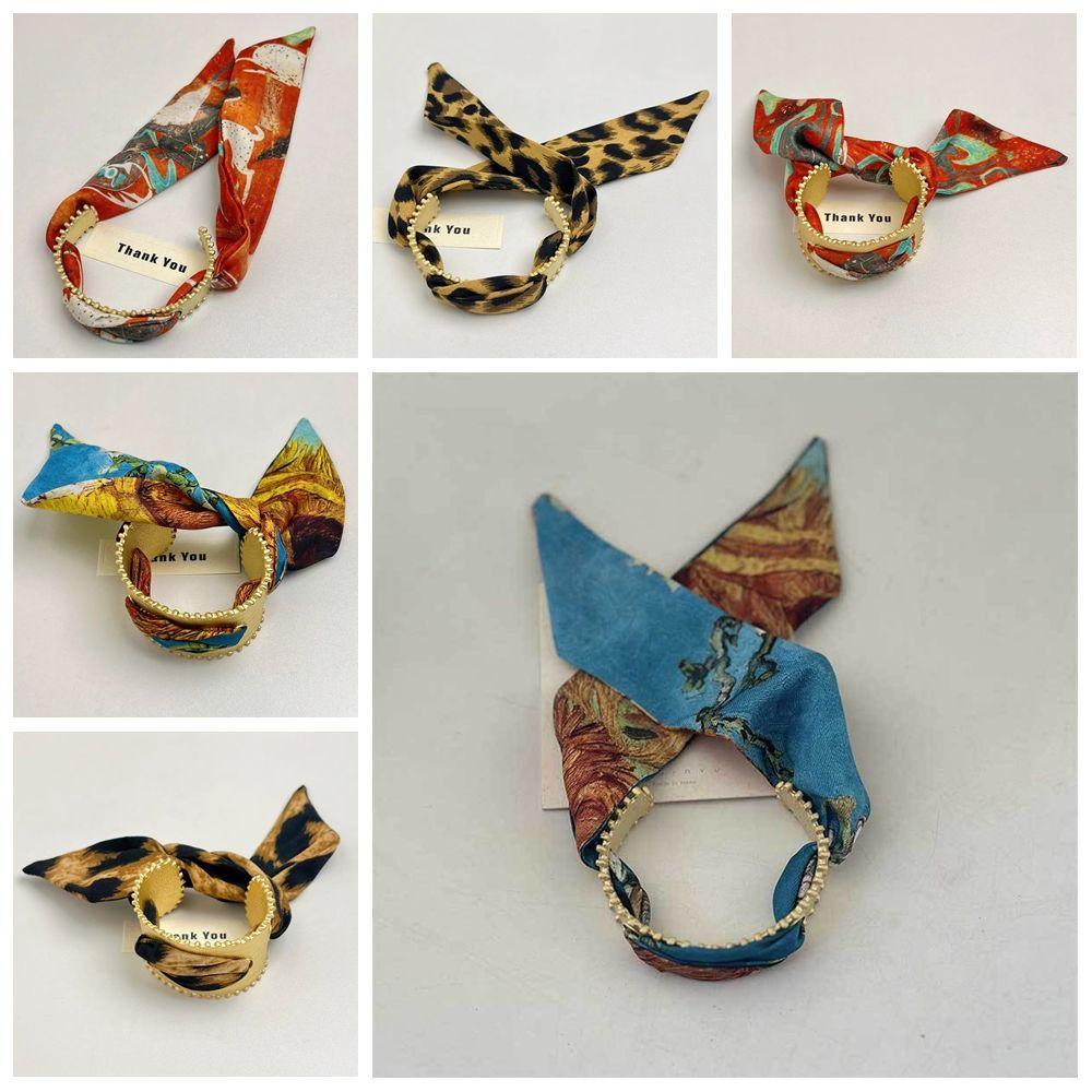 Metal Cuff Bangles with Ribbon Minority Design Exaggerated Bracelet Wide Open Bangle  Women