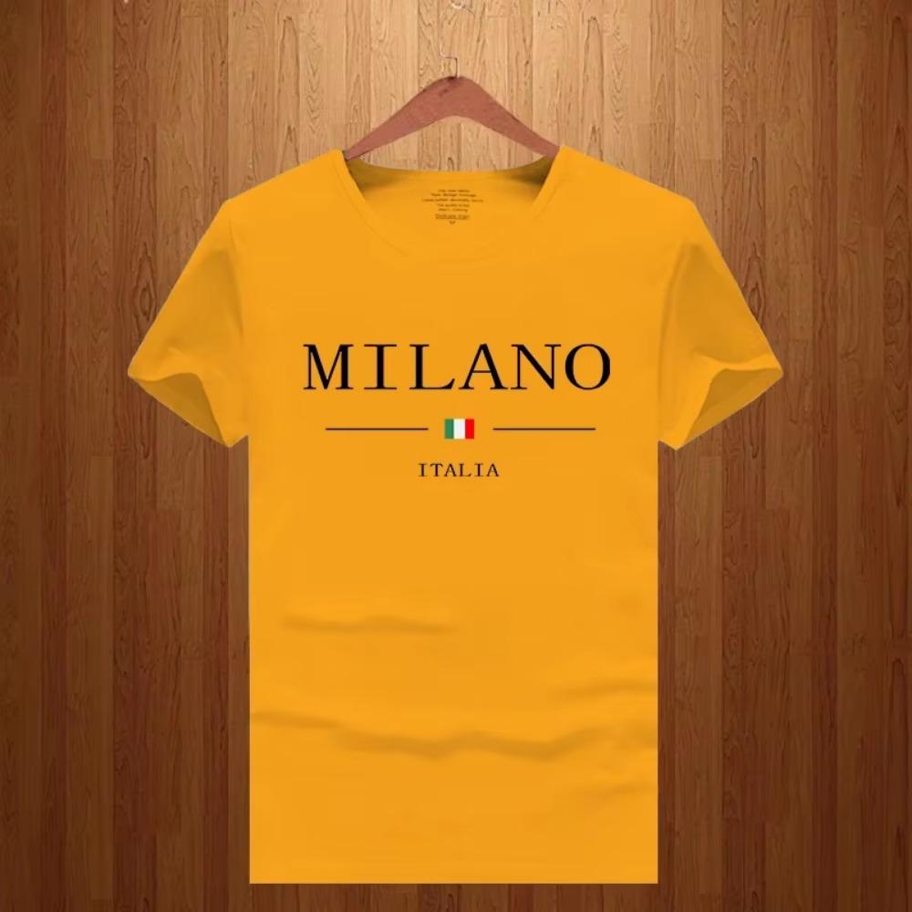 2023 Men's Summer Milano Letters Print Y2k T-shirt Man Short Sleeved Luxury Tees Clothing Loose Pure Cotton Soft Tops