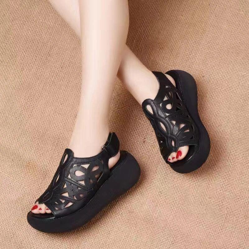 Fashion Comemore Women's Wedge Sandals 2025 Summer Shoes Platform Casual Hollow Peep Toe Female Ladies Shoes Brown Retro Sandales Femmes