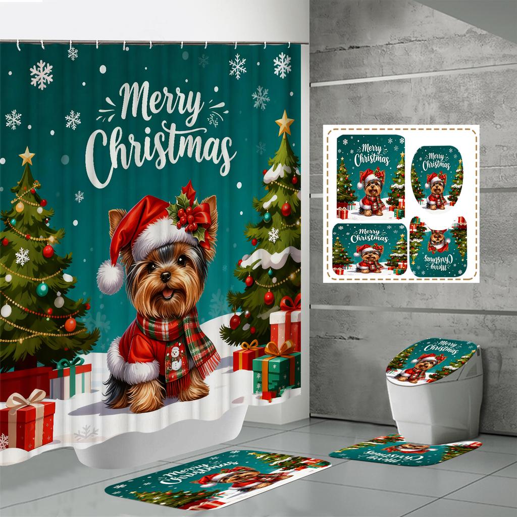 4PCS  Shower Curtain Sets With Shower Curtain And Rugs Toilet Lid Rug U Shape Mat And Bath Mat Bathroom Set  With 12 Hooks