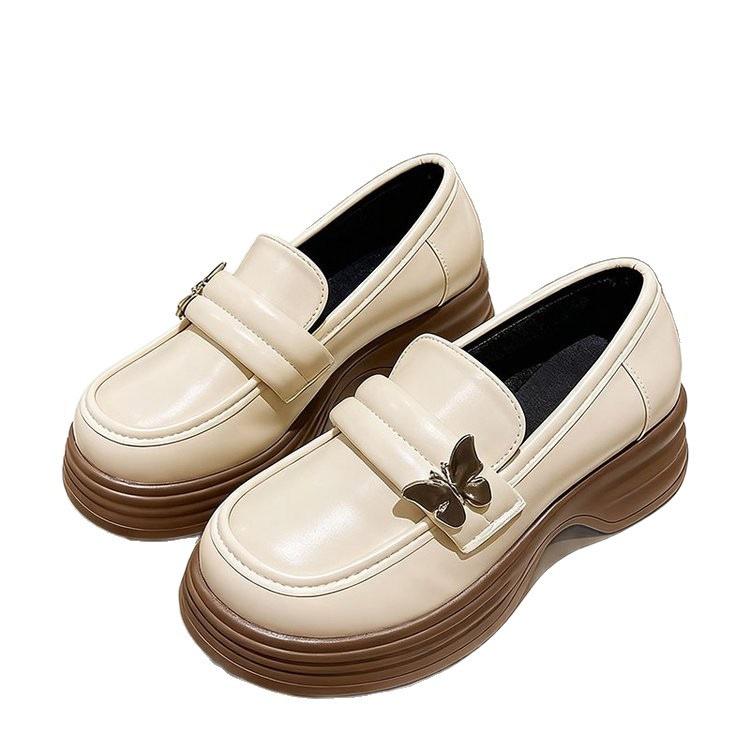 French Mary Jane butterfly small leather shoes women's 2025 autumn new platform one-pedal loafers thick heel medium heel single shoes