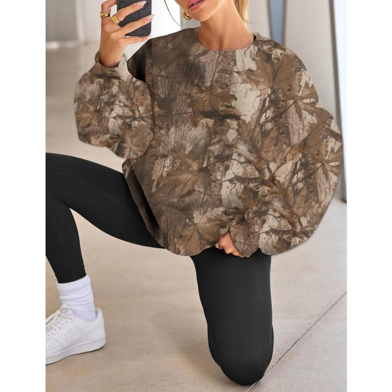 Women Tree Print Crew Neck Loose Long Sleeve Casual Fashion Sweatshirt