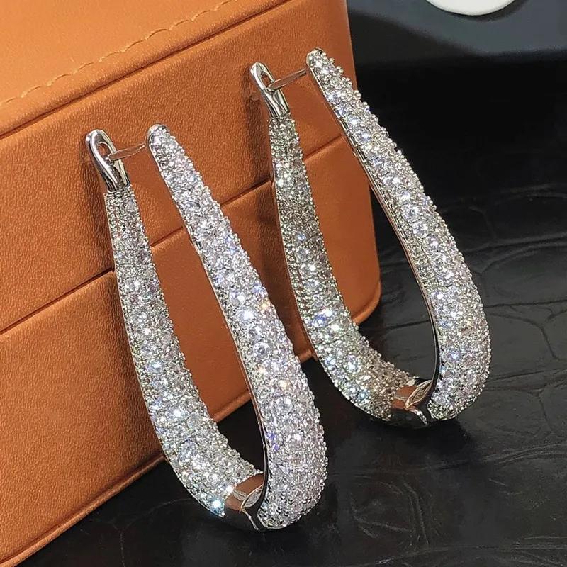CAOSHI Gorgeous Sparkling Full Zirconia Hoop Earrings Lady Anniversary Party Accessories Luxury Jewelry for Wedding Ceremony