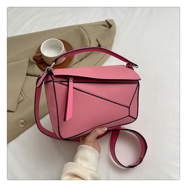 Prosta Jednolita Kolorowa Patchworkowa Torba na Ramię Crossbody z Ziarnistej Skóry Liczi