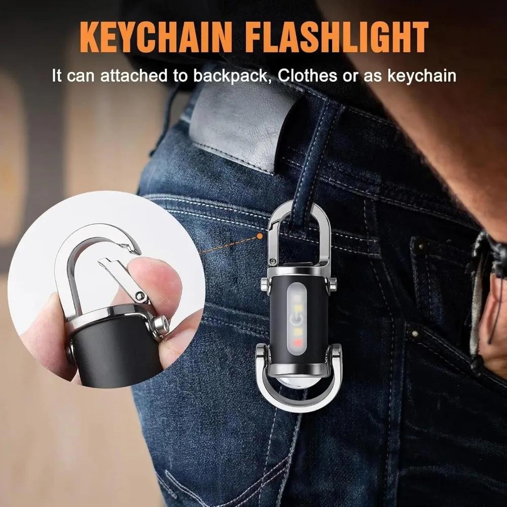 Mini Flashlight Keychain USB Rechargeable Pocket Light with COB Work Area Light for Camping Hiking Dog Walking Emergency Repair Key Ring