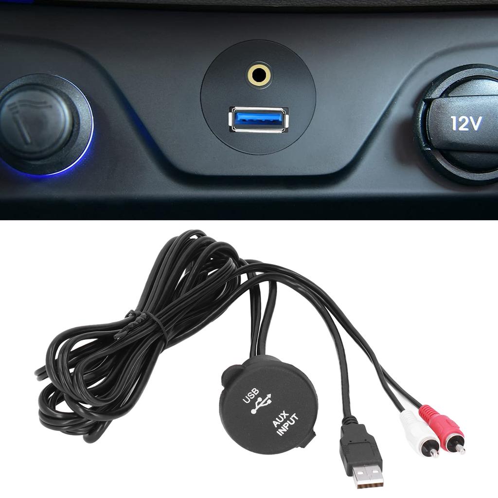 6ft Flush Mount Cable Kit USB3.0 Male to Female 2 RCA to 3.5mm Female for Motorcycles Cars Dashboard