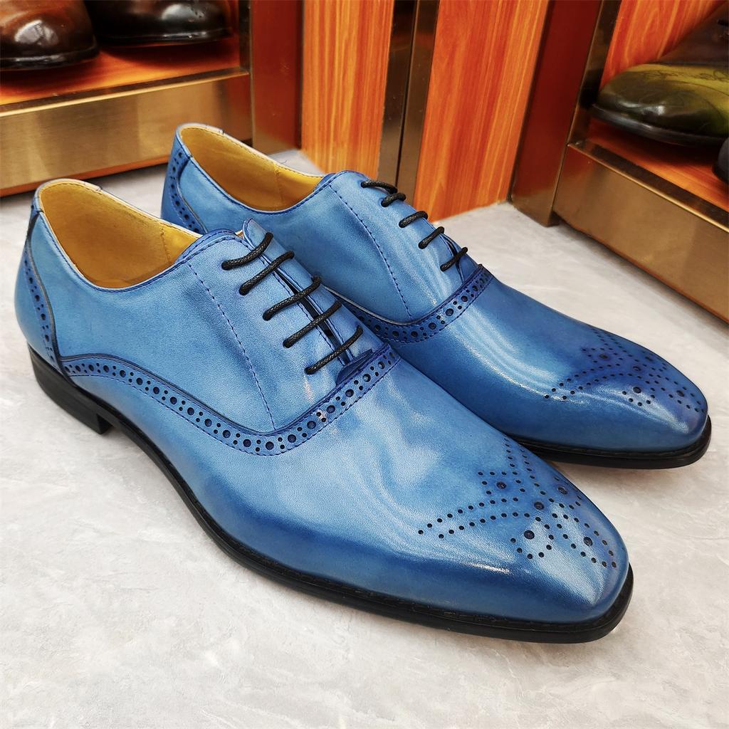 Fashion Italian Style Genuine Leather Mens Brogues Dress Shoes Handmade Comfortable Wedding Party Shoes for Men Size 46 Autumn 2025