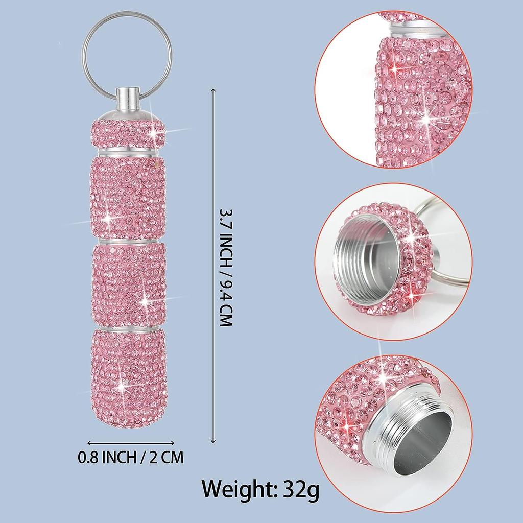Bling Pill Case Portable Travel Pill Container Ins Rhinestone Waterproof Small Pill Holder with Keychain Cute Pill Storage Box