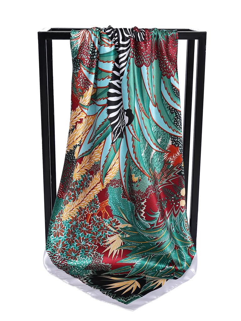 Luxury Brand Square Silk Scarf Women Satin Print Hijab Scarves Muslim Pareo Bandana Female Shawl Wrap Headband Foulard 90*90cm