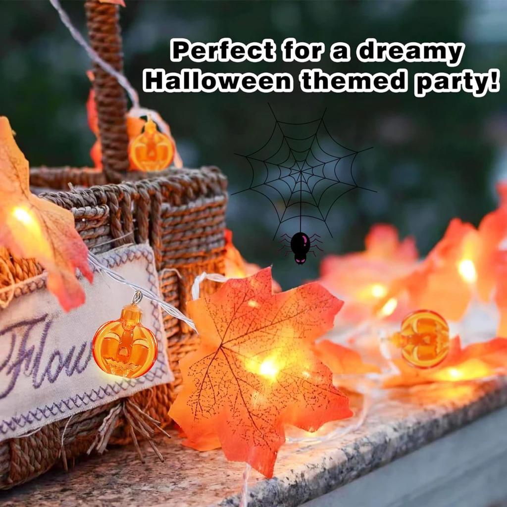 1pc Maple Leaf & Pumpkin 10/20 LED String Lights Battery Operated For Home Indoor Outdoor Halloween Holiday Party Decoration