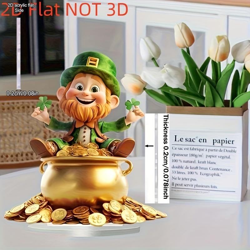 St. Patrick's Day Acrylic Desktop Decoration - 2D Flat Leprechaun with Golden Pot, Shamrocks & Coins, No Text Irish-Themed Home & Kitchen Decor