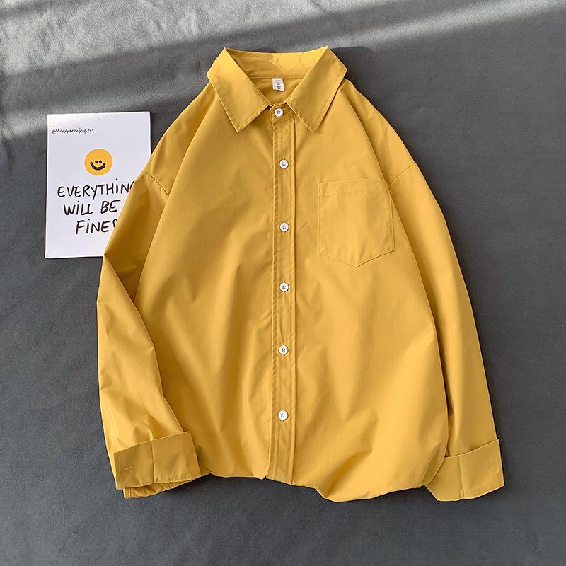 Street Style Loose Fit Long Sleeve Collar Shirt Women's Inner Wear Multi-Color Dopaamine Couple's Layering Casual Coat
