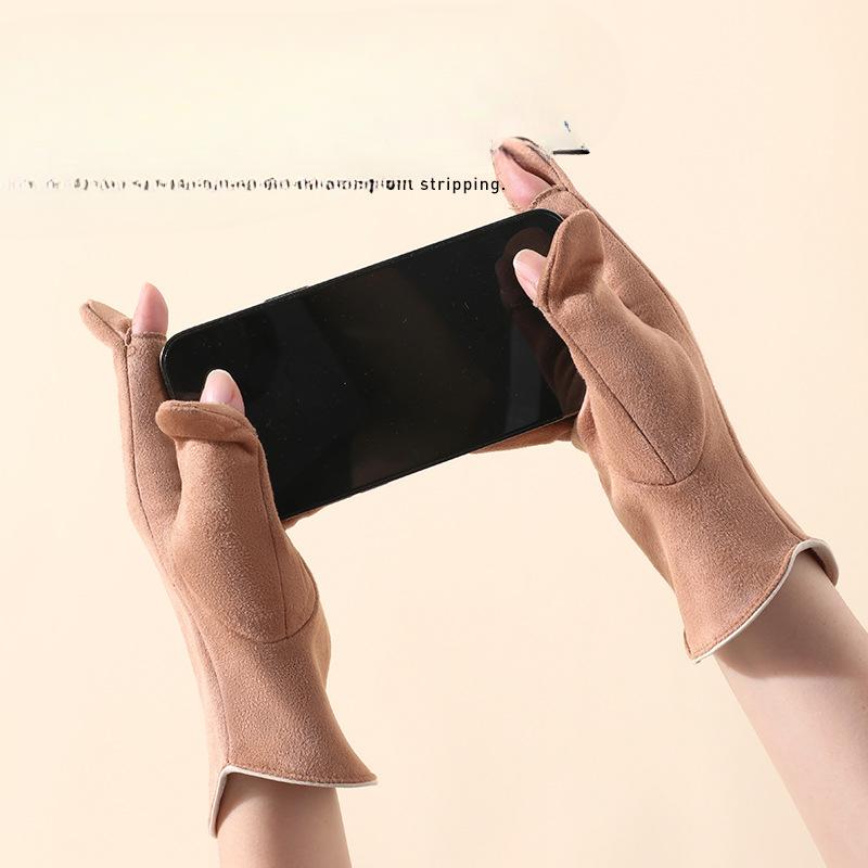 Warm Gloves for Women In Autumn and Winter Suede Warm Outdoor Electric Bike Ride Cute Student Gloves for Touch Screen