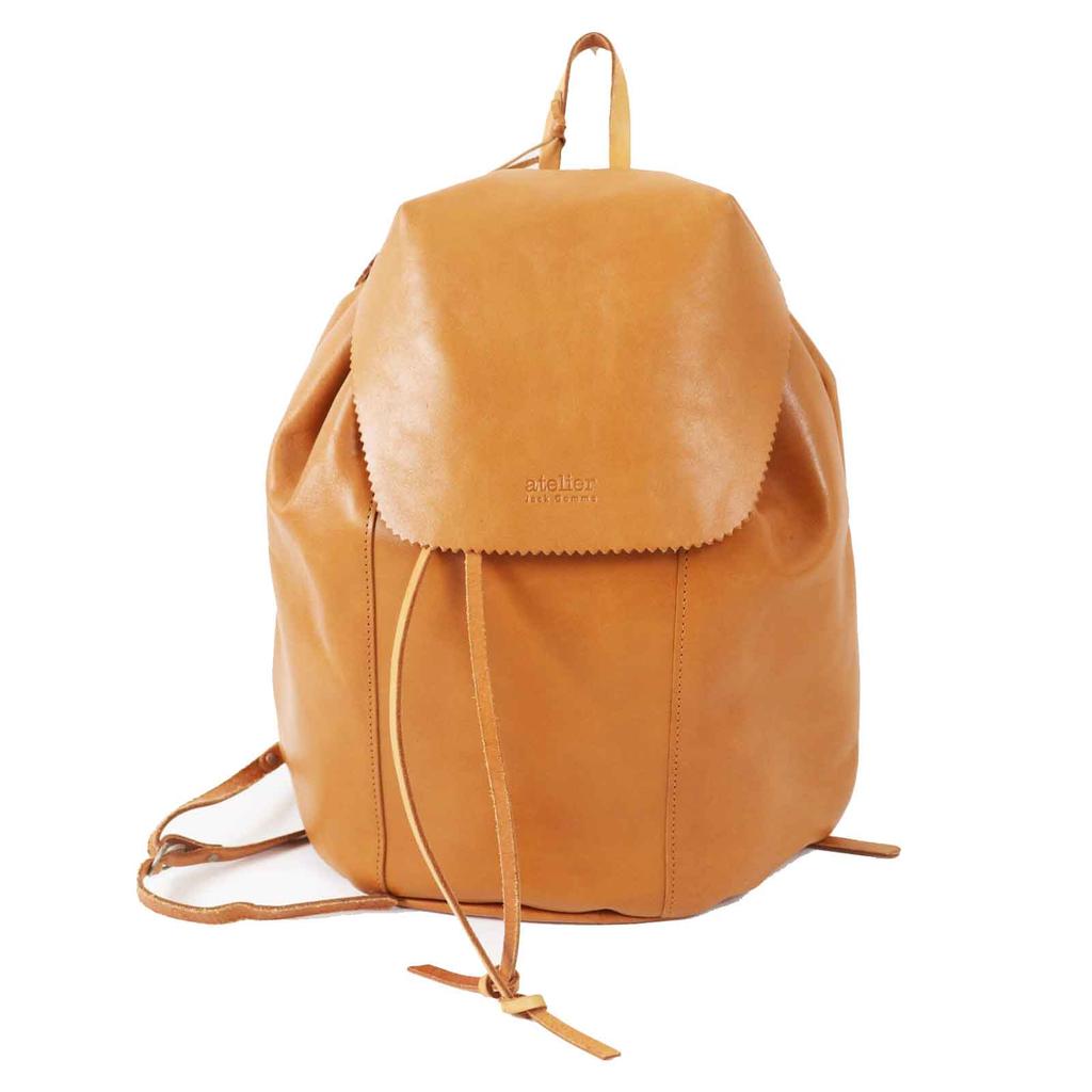 Great JACK GOMME Backpack · Daypack Logo embossed all leather Camel leather Women Used