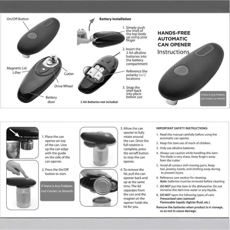 Automatic Can Opener For Kitchen Single Touching Operation Portable Tool Battery Operated Safety Grip ABS Bottle Opener