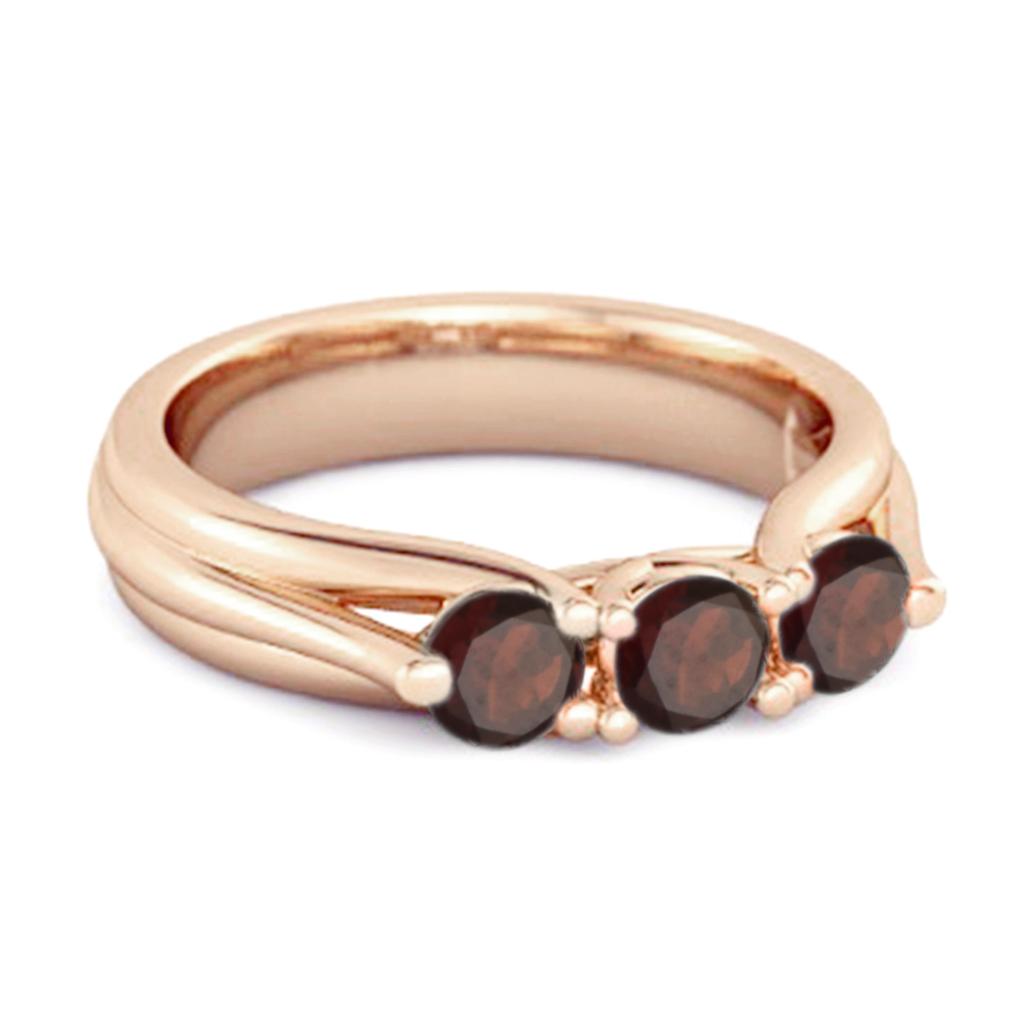 Garnet Three Stone Ring - 925 Sterling Silver Rose Gold Vermeil