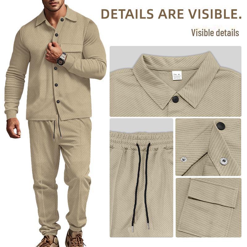 Pánská bunda z těžkého kepru a ležérní kalhoty jednobarevný žakárový dvoudílný oblek na podzim/zimu