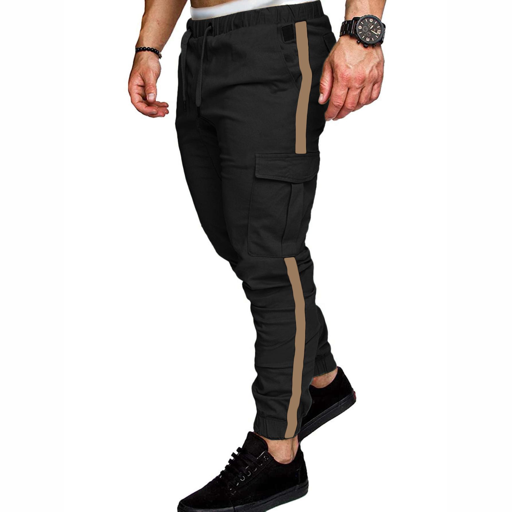 

New workwear pants men s fall splicing solid color casual sports loose straight pants man S чёрный