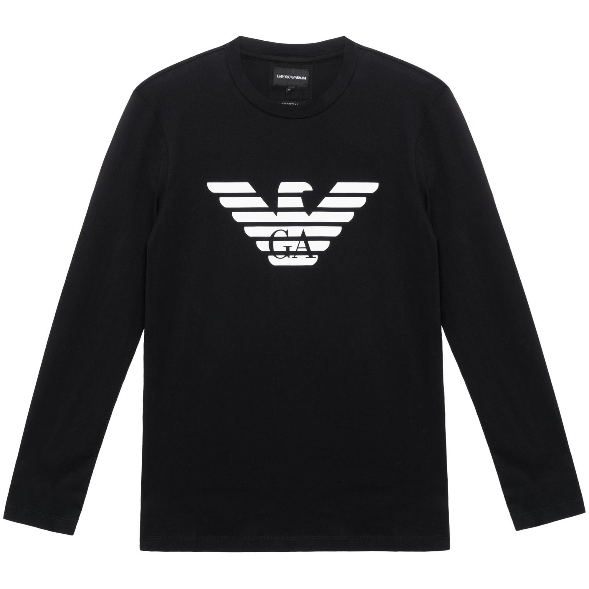 Emporio Armani FW21 Kleurblok Logo Letterprint Ronde Hals Lange Mouwen T-shirt Heren tops Zwart 8N1TN8-1JPZZ-0022 L