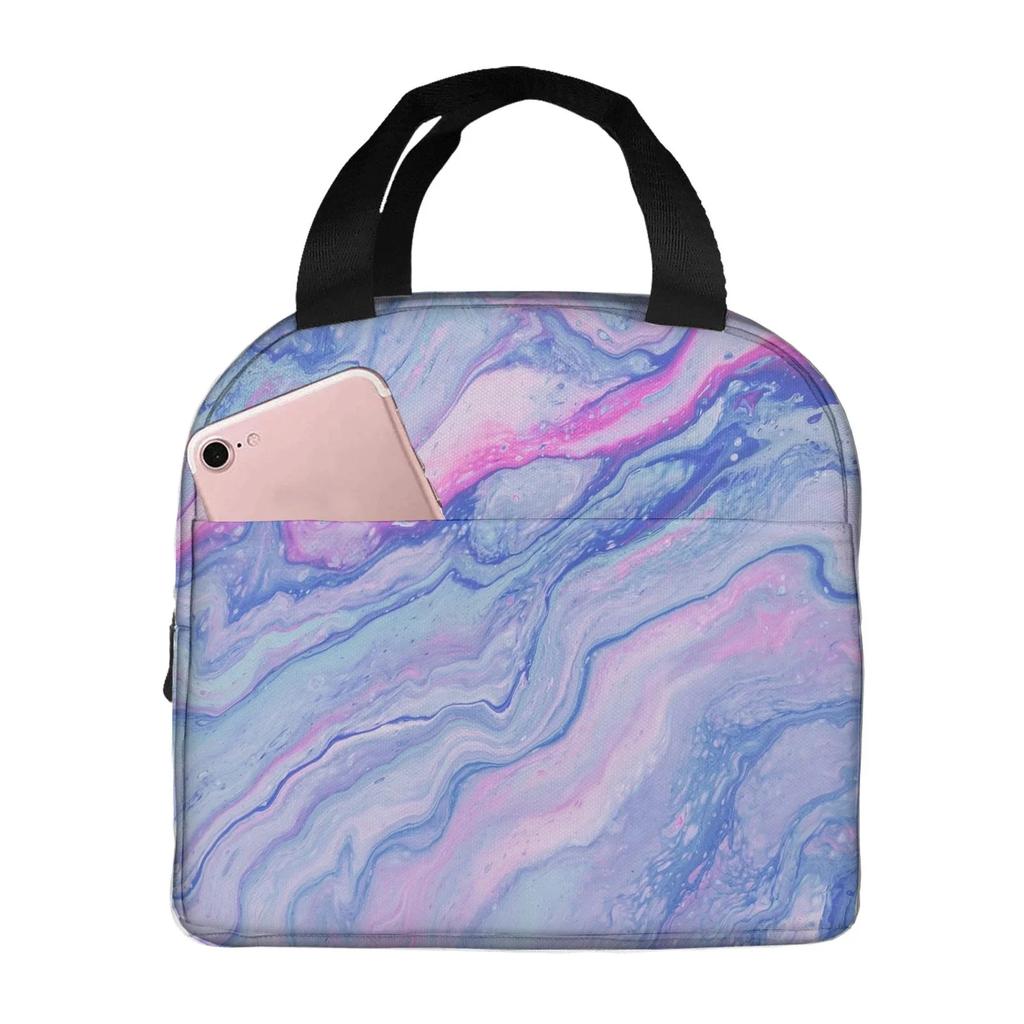 Ink Painting Marble Portable Aluminum Foil Thickened Insulated Office Lunch Bag Waterproof Lunchs Bags Tote Bags