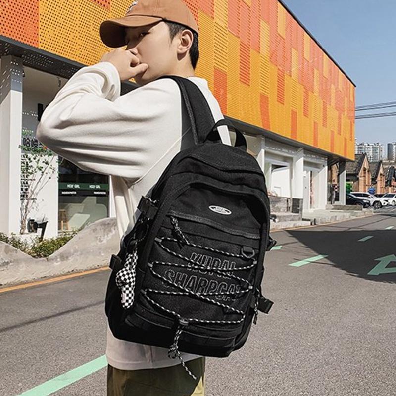 IELGY hong kong style backpack women's couple canvas breathable design sense niche texture backpack