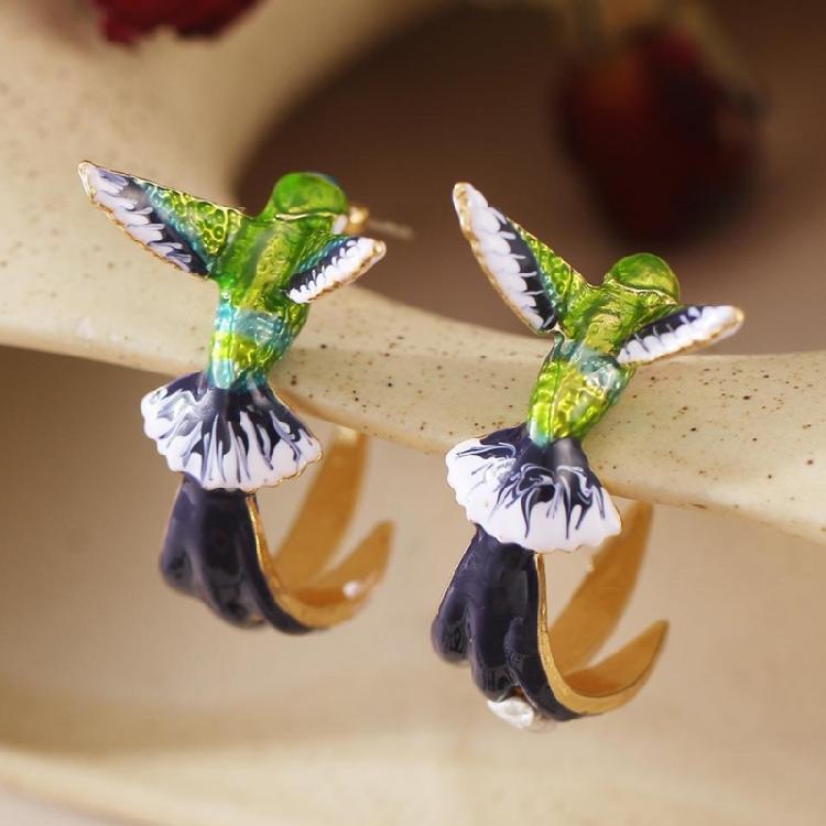 Elegant Hummingbird Enamel Earrings Sturdy Alloy Fashion Statement Pieces for Trendy Women Party and Daily Wear