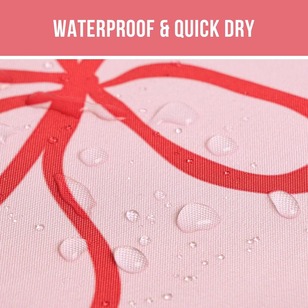 Pink Striped Bow Shower Curtain Cute Girls Shower Curtain with Washable, Waterproof Polyester Print