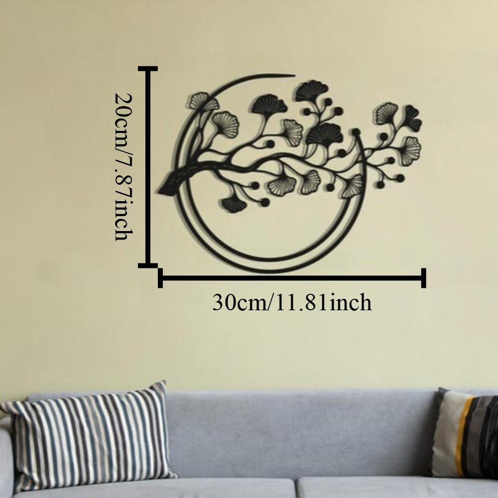 Металлическое Настенное Искусство Ветвь Дерева Лист Гинкго Скульптура Современный Круг Настенное Украшение Черное Ботаническое Домашний Декор 12in чёрный