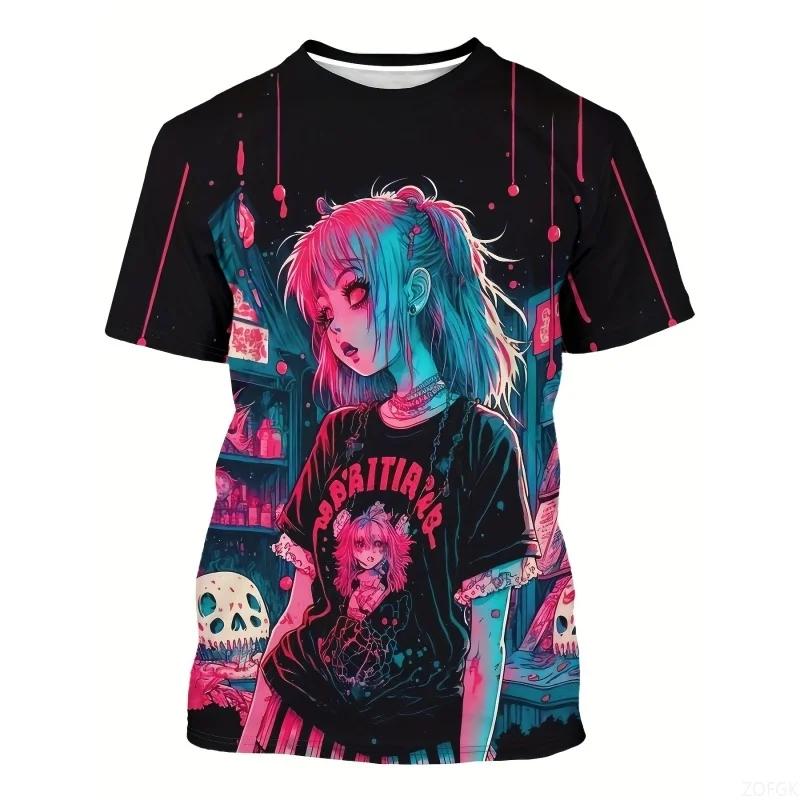 Summer New Cute Cool Girl Pattern T-shirt Personalized Fashion 3D Printed Short Sleeved Casual Comfortable Round-neck T-shirt