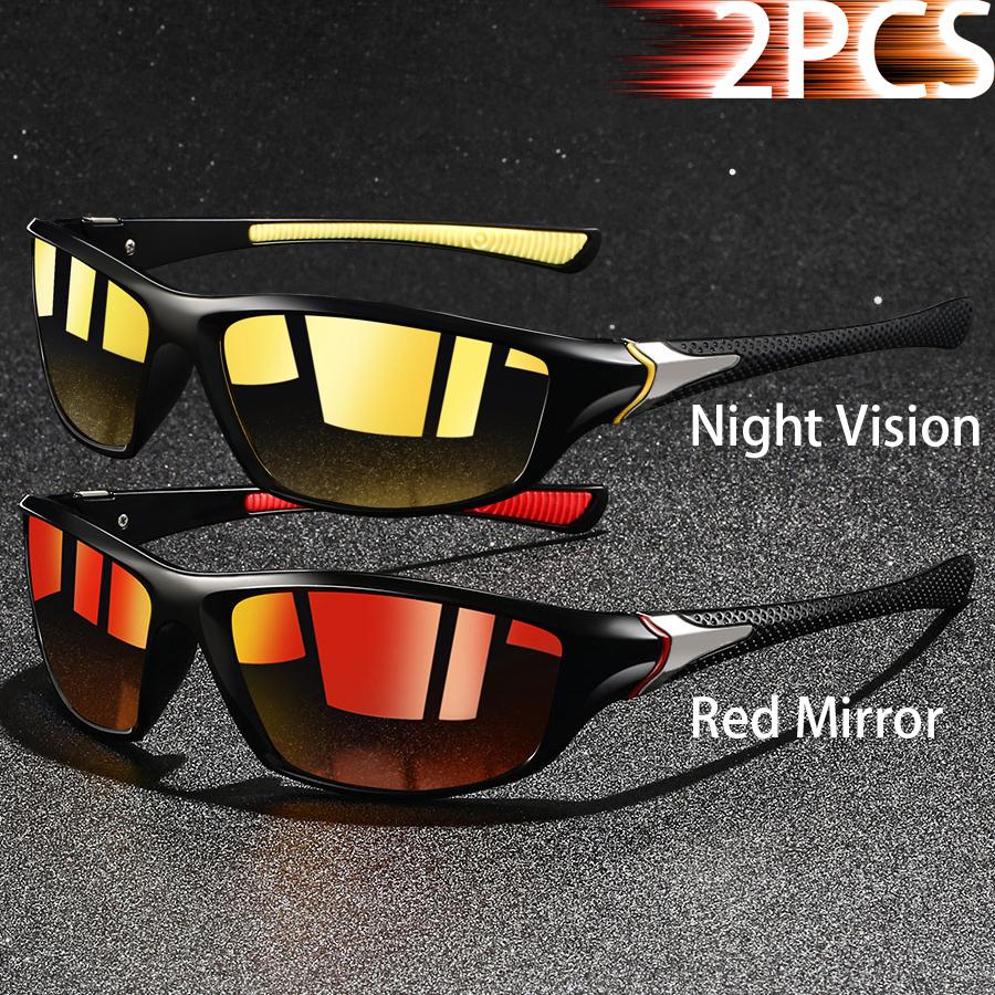 2 Pieces Fashion Vintage Sports Sunglasses Men Women Fishing Running Cycling  Sport Man Sun Glasses Anti-Glare UV400 Eyewear