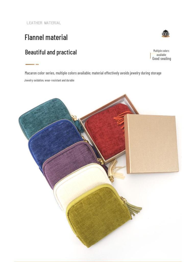 Elegant Tassel Jewelry Pouch with Zipper - Portable Organizer for Rings, Pendants, and Bracelets