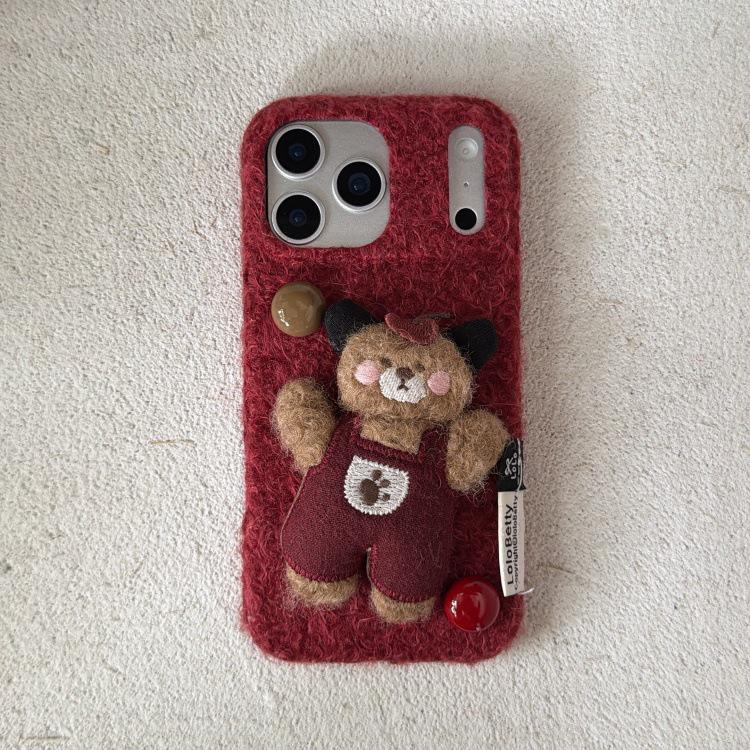 

Autumn/Winter Plush Little Bear Overalls Phone Case for Apple iPhone 17/16/15 Pro Max iPhone 15 Pro Max