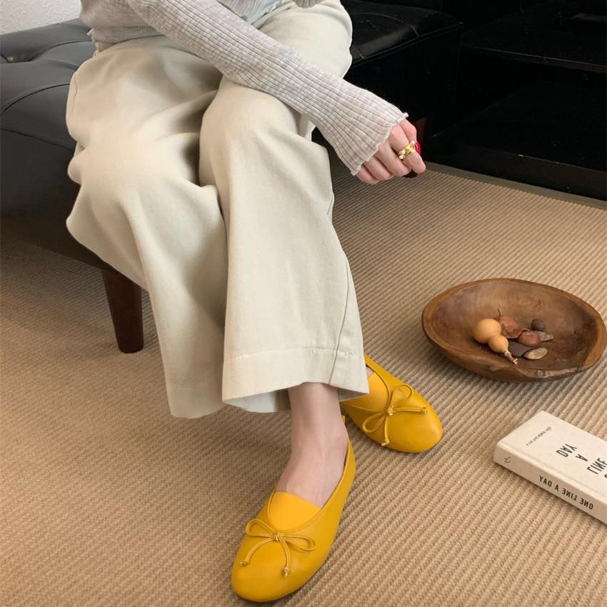 2025 Summer New One-pedal Design Round Head Flat-soled Single Shoes Women's Fashion Versatile Popular Shallow Mouth Ballet Shoes