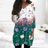 Womens Tops V-neck 3/4 Sleeve Blouses Casual Mid-length Shirts Fashion Christmas Print Tunic Tops With Pockets