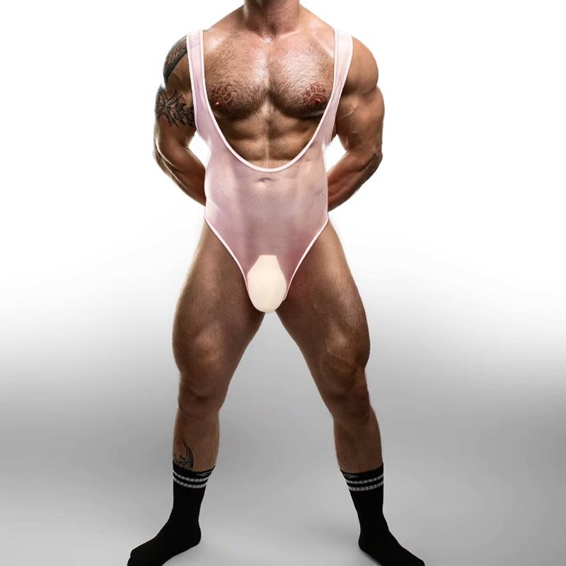 Men's Sexy Transparent Triangle Bodysuit - Chest Enhancing Fitness Wear AD7421.