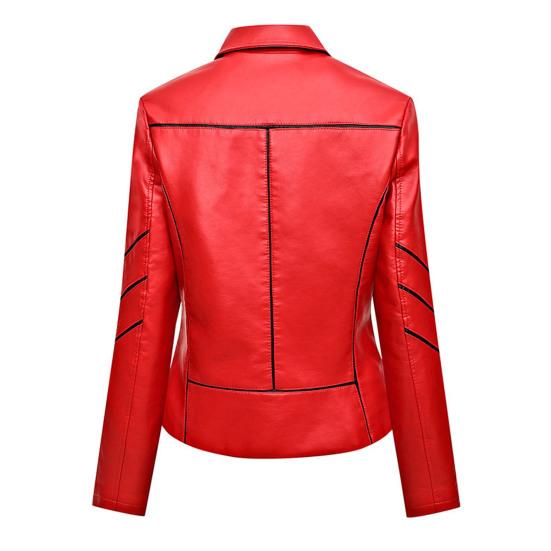 Women Jacket Solid Color Faux Leather Windproof Slim Lady Coat for Motorcycle Riding