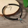 Ethnic Style Turquoise Stone Necklace Woven Rope Bohemian Necklace Leaf Tassel Choker  Gift