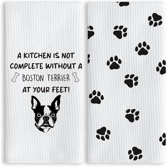 TNUW Funny French Bulldog Paw Kitchen Towels 16X24In Set of 2, Frenchie Gifts, Dog Decorative Dish Towels for Kitchen Bathroom Decor, French Bulldog Boston Terrier