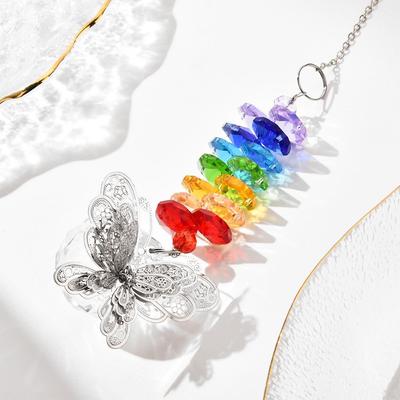 Renkli Kelebek Kristal Küre Güneş Tutucu Rüzgar Çanı
