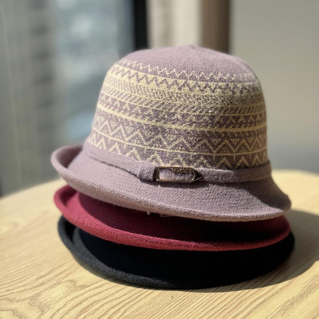 New Hat Women's Autumn and Winter Knitted Hat French Rolled Edge Fisherman Hat Fashionable Metal Buckle Style Basin Hat Trendy