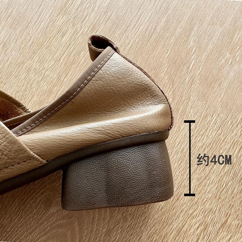The first layer of soft cowhide soft sole bag head women's shoes retro shallow mouth single shoes new non-slip casual and comfortable