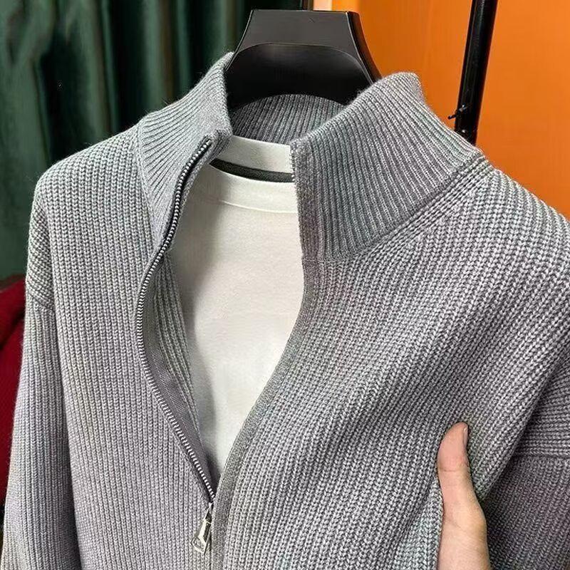 Men's Slim Fit Zip-Up Cardigan - Autumn Knit Sweater with Half-High Collar