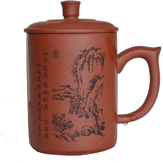 Liang baobao Purple Sand Clay Tea Cup 500ml Chinese Zisha Teacups Handle Lip Mugs (Red)