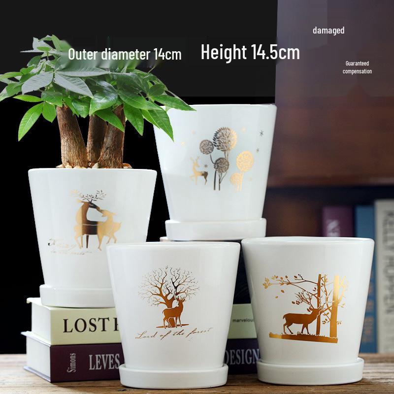 Simple Creative Ceramic Hanging Flower Pot with Tray - Large/Extra Large for Succulents and Green Pothos